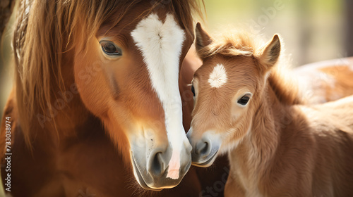 A foal nuzzling its mother