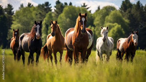 A group of horses grazing in a meadow