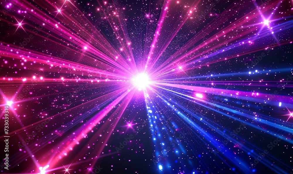 Bright sparks and light rays on a black background, in the style of digital neon, light indigo and crimson, colorful futurism, colorful eye-catching. Bright sparks and light rays on a black background, in the style of digital neon, light indigo and crimson, colorful futurism, colorful eye-catching.