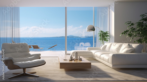 Modern living room with sea view © Yuwarin