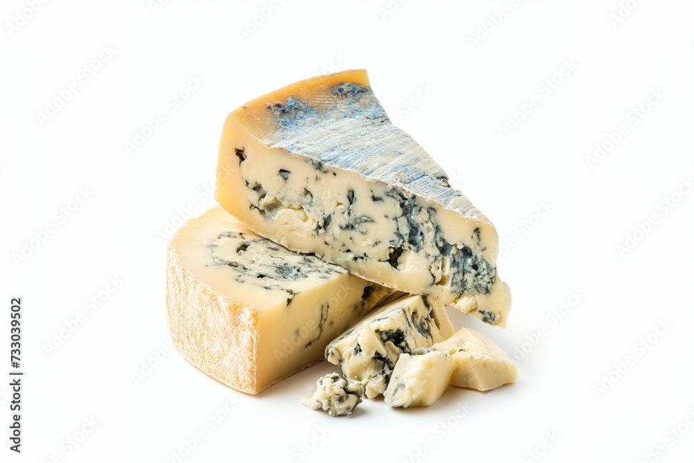 A heap of Gorgonzola blue cheese isolated on white background A heap of Gorgonzola blue cheese isolated on white background