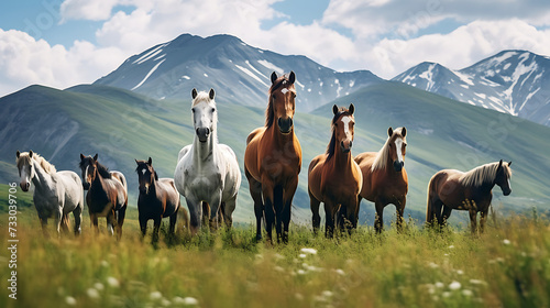 A group of horses in a mountain meadow © Muhammad