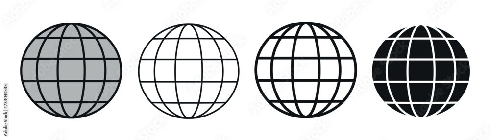 set of globe icon illustration black line, outline set of globe icon illustration black line, outline