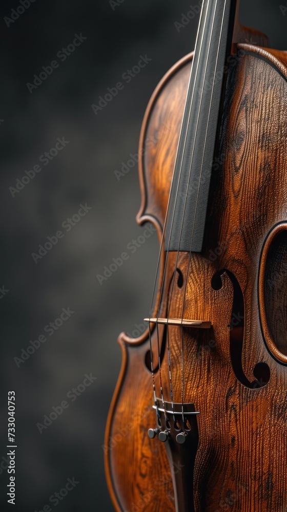 A side view of a violin highlighting the fine wood grain and texture, excellent for educational content, musical instrument appreciation, or detailed artistic representations. A side view of a violin highlighting the fine wood grain and texture, excellent for educational content, musical instrument appreciation, or detailed artistic representations.