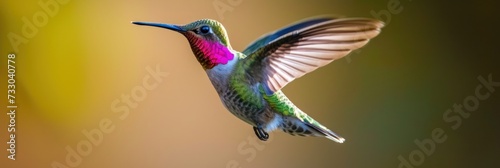 A hyper-detailed image of a hummingbird in flight, showcasing its vibrant colors and motion, ideal for nature documentaries, hyperrealistic wildlife photography, and educational materials