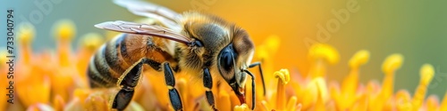 A banner with a bee pollinating a vibrant flower, perfect for ecological studies, artistic inspiration, or as an example of hyperrealistic wildlife photography.