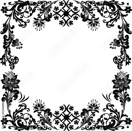 black isolated decorated square frame shape ornament
