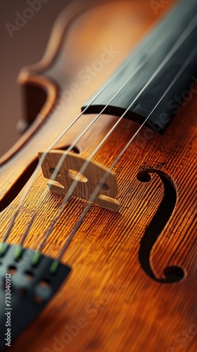 A hyperrealistic violin, the rich, warm tones of the wood and the intricate craftsmanship of the strings and bridge, ideal for music-related advertising, artistic inspiration, or educational purposes.