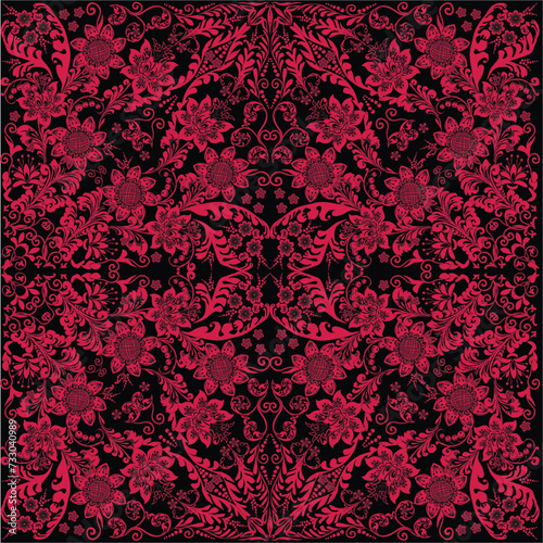 decorated pink swirls and curls on black