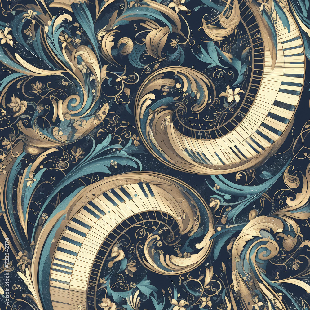 Piano art music Pattern Tile for seamless backgrounds, ai generated