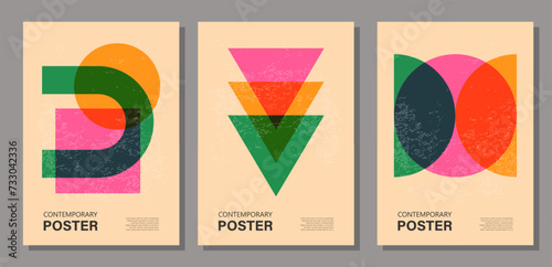 Set of trendy contemporary posters, risograph aesthetics, riso print effect photo