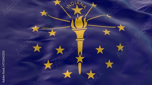 Indiana flag waving in the wind as background. Wonderful intro for projects. State of Indiana flag in slow 3d motion animation realistic Close Up