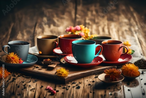 Tea mug color full on the table..