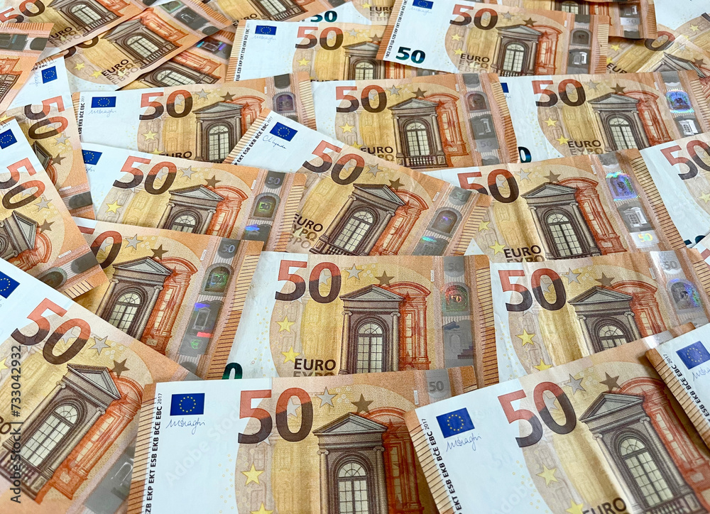 Background from euro bills. Euro banknotes. Euro currency. Currency of Europe
