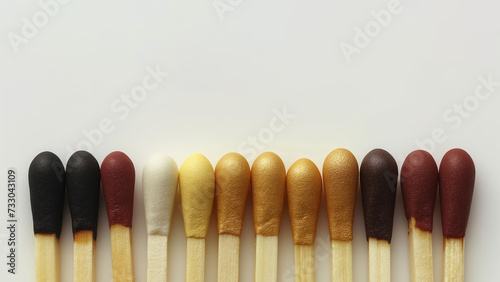 A row of matches on a light background. Copy-space. High quality photo