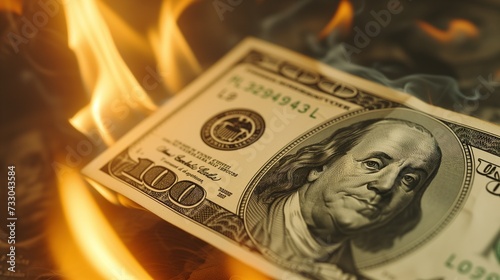 Concept of Financial Crisis with a Hundred Dollar Bill Burning