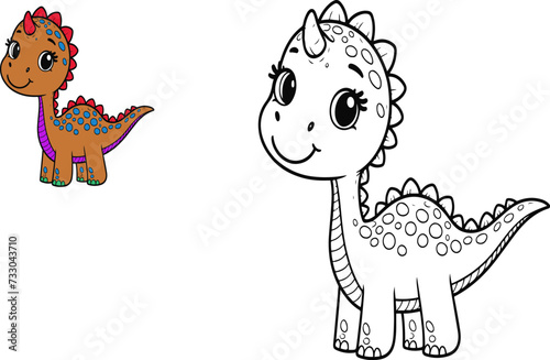 Illustration of educational coloring book vector-dinosaur, brontosaurus