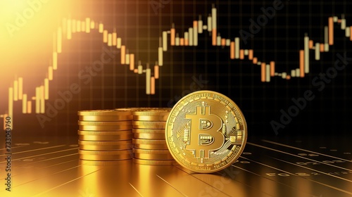 golden bitcoin on chart graph background