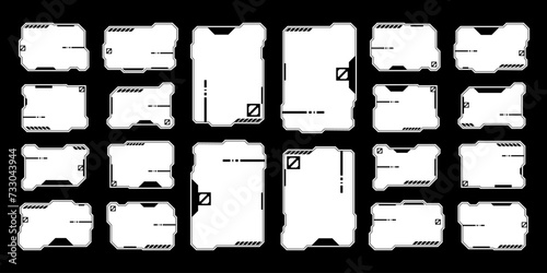 Futuristic interface ui elements. Holographic hud user interface elements, high tech bars and frames. Hud interface icons vector illustration set. rectangular shape borders photo