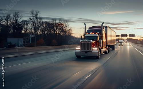 Truck on highway, professional transport industry concept, long haul deliveries