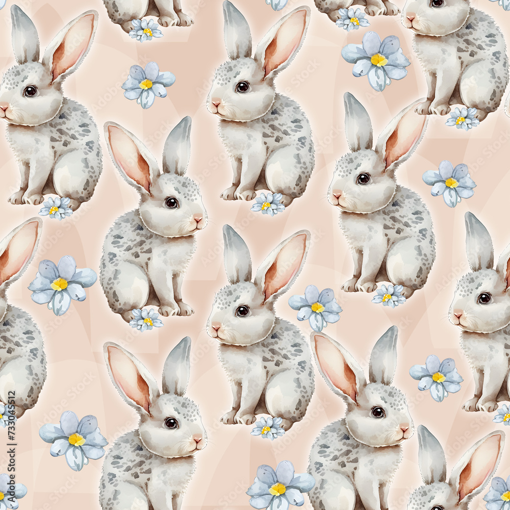Happy Easter Bunny Seamless Pattern, watercolor Happy Easter Bunny Seamless Pattern, watercolor