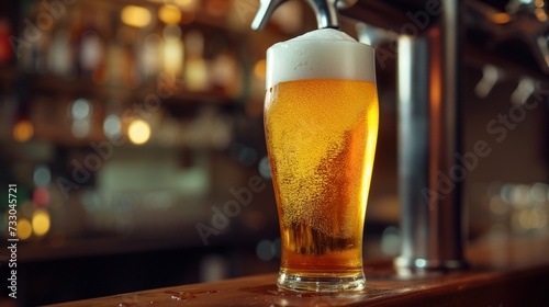 Refreshing Beer Pouring into Glass at a Pub