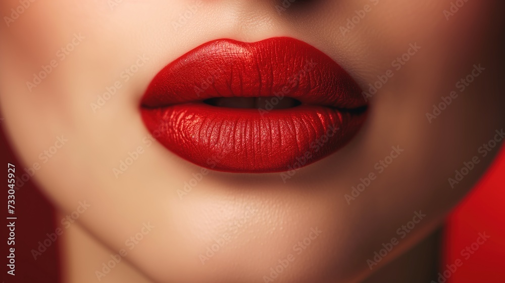 Close-up of Seductive Red Lips with Matte Lipstick Close-up of Seductive Red Lips with Matte Lipstick
