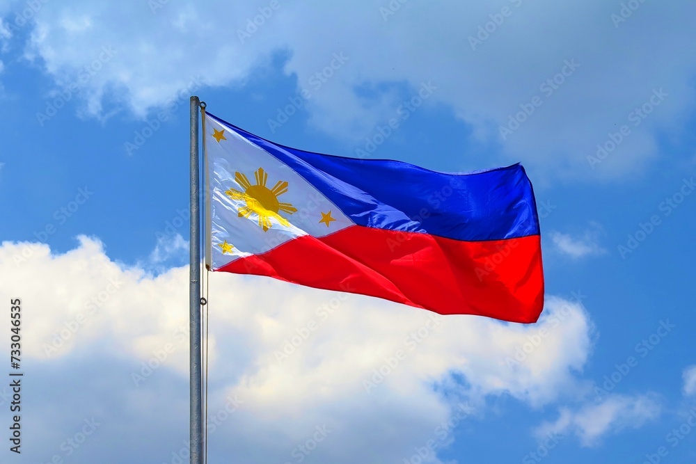 Flag of the Philippines. Republic of the Philippines symbol. National flag on the pole. Flag of the country. Flag of the Philippines. Republic of the Philippines symbol. National flag on the pole. Flag of the country.