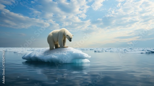 Polar Bear on Melting Ice Floe in the Arctic Ocean - Global Warming Concept
