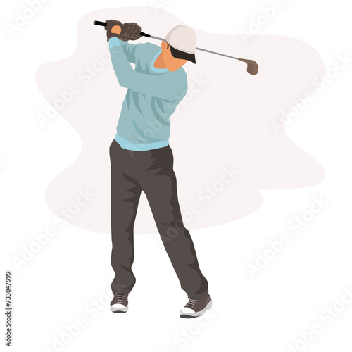 Vector ,illustration of Male golfer on professional golf course. Golfer with golf club shooting. flat design,