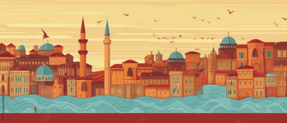 Turkey Landmarks Skyline Silhouette Style, Colorful, Cityscape, Travel and Tourist Attraction Turkey Landmarks Skyline Silhouette Style, Colorful, Cityscape, Travel and Tourist Attraction