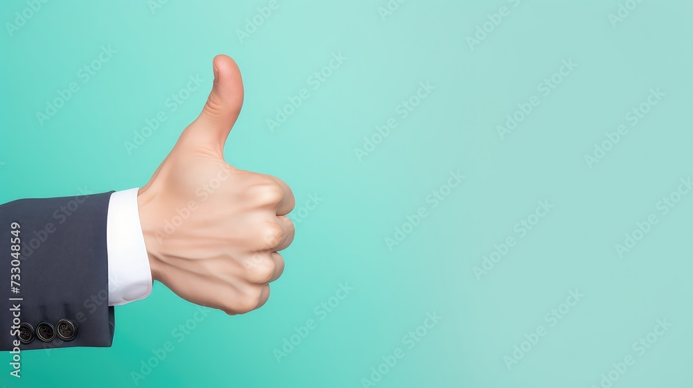 business man hands thumbs up on pastel color background