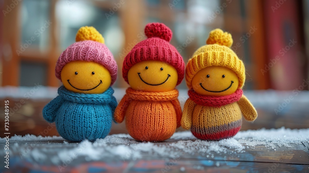 Cute emoji ball wearing a wool sweater. International Day of Happiness