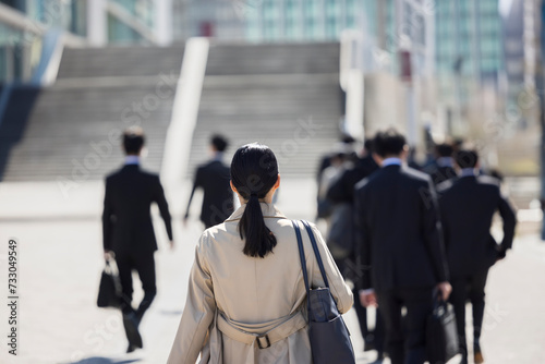 若いスーツ姿の日本人女性（大学生）の歩く後ろ姿 photo