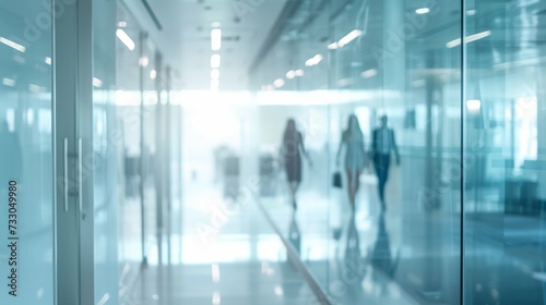 Businesspeople walking at modern office. Concept work process. Business workplace with people in walking in blurred motion in modern office space.