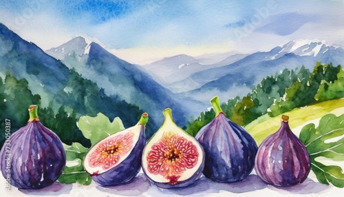 fig s watercolor painting fresh ripe purple fruit fig hand drawn illustration photo