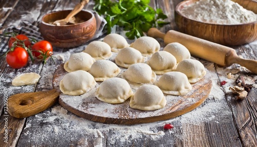 dough for dumplings on a wooden table
