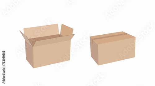 Vector Isolated Set of Carton Boxes, Opened and Closed