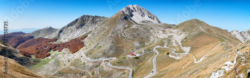 The Monte Terminillo massif seen from the slopes of Mount Elefante. In the center the peak of Terminillo 2217 m, to its left Monte Terminilletto and Monte Terminilluccio. View of the Vallonina with th