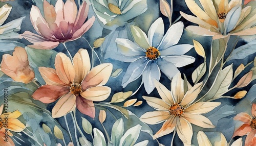 seamless watercolor decorative flowers pattern generative background