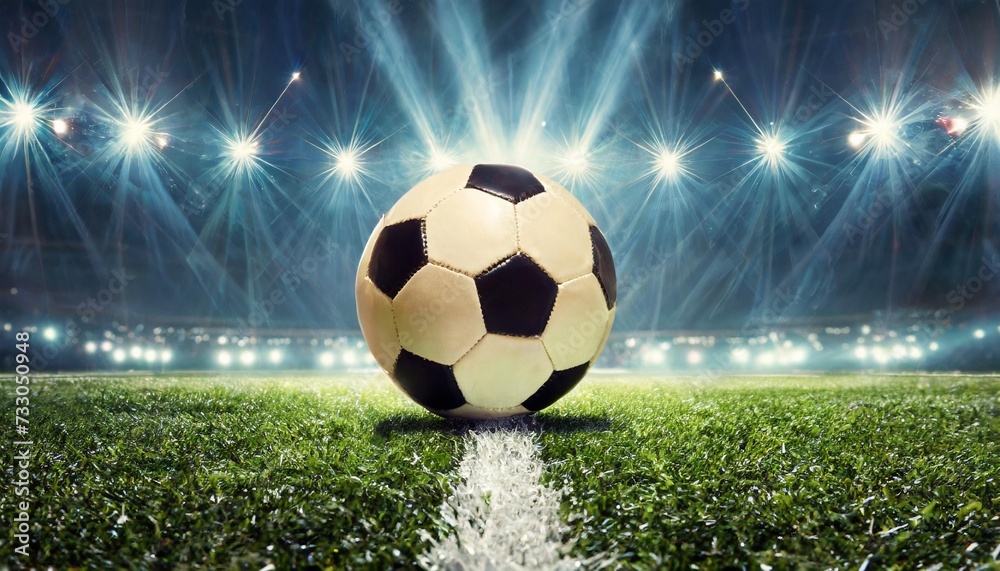Fototapeta premium tradition soccer ball illuminated by stadium lights