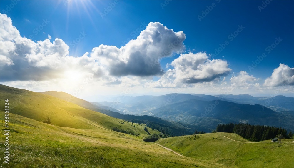 blue sky background with sunlight and white clouds nature summer background