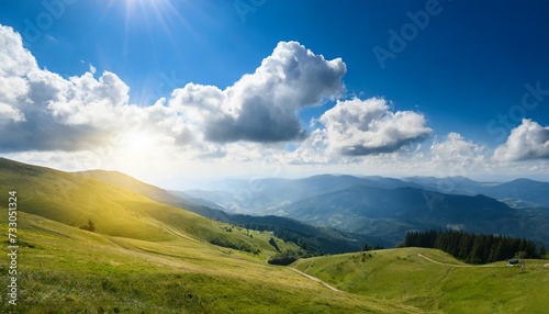 blue sky background with sunlight and white clouds nature summer background © Debbie