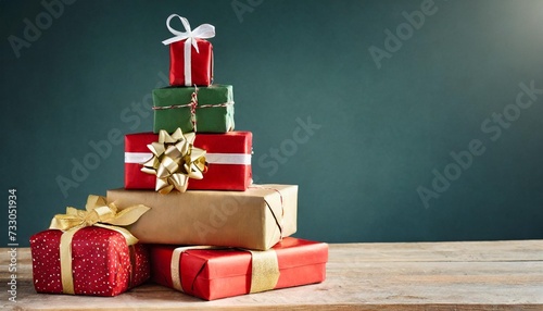 pyramid of holiday christams presents in shape of three