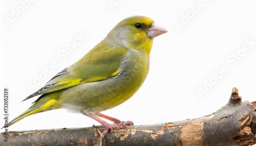 greenfinch on a branch isolated on white