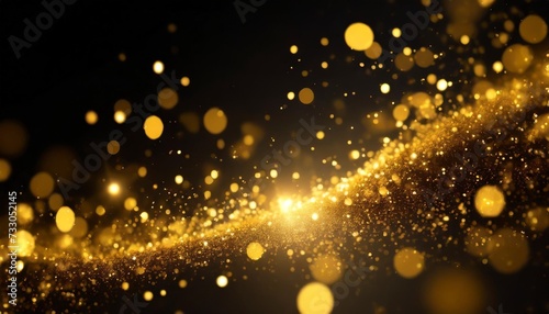 gold particles float in ther on a festive and celebratory black background © Debbie