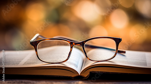 Reading glasses on top of a book page
