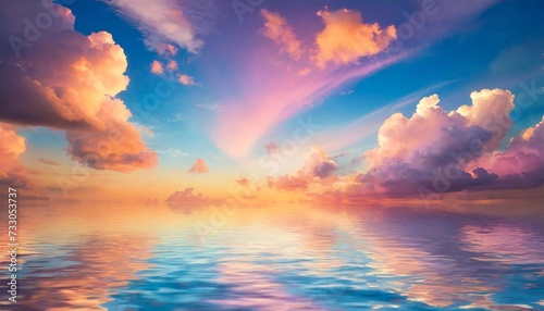 colourful heavenly cloud sky and sea illustration background © Debbie