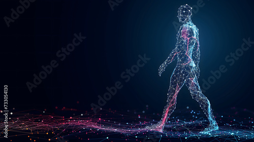 Futuristic Digital Human Walking in Cyberspace Network Concept