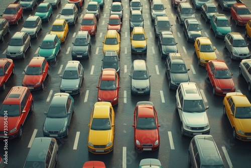 A traffic jam of cars on a busy road